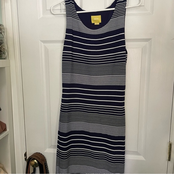 Anthropologie Maeve blue and white striped midi length bodycon dress size medium - Picture 1 of 4
